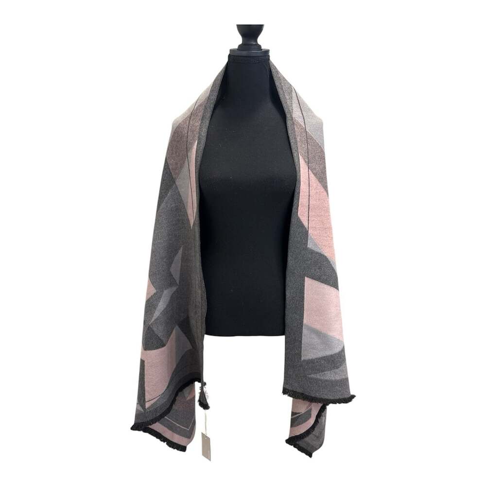 Soia & Kyo Women’s Geometric Woven Fringe Shawl/Wrap Gray Pink Black